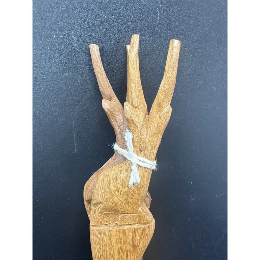 African-handmade-handcarved-animal-gazelle-salad server set-wood-fork and spoon